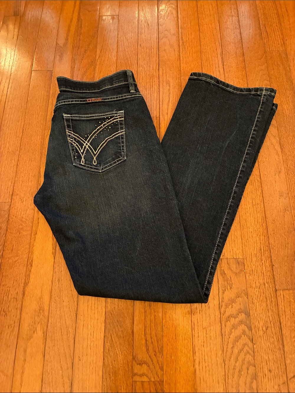 Wrangler Q-Baby No Gap Waistband Dark Wash Embroidered Embellished Jeans